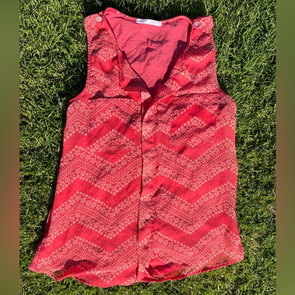 Sleeveless Coral Pink Top w/Sheer Layered Front, Size S - Picture 9 of 16